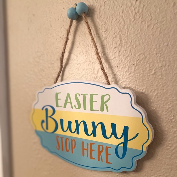 Easter Hanging Wood Wall Decor Signs Set of 2, Bunny Kisses & Easter Wishes Sign - Picture 12 of 16